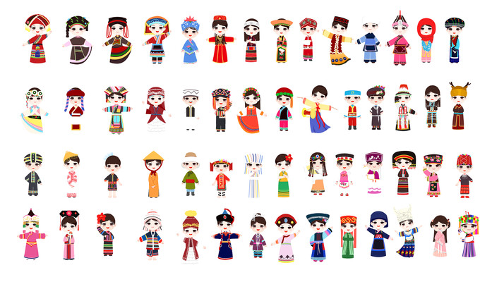 少數民族卡通可愛56個民族